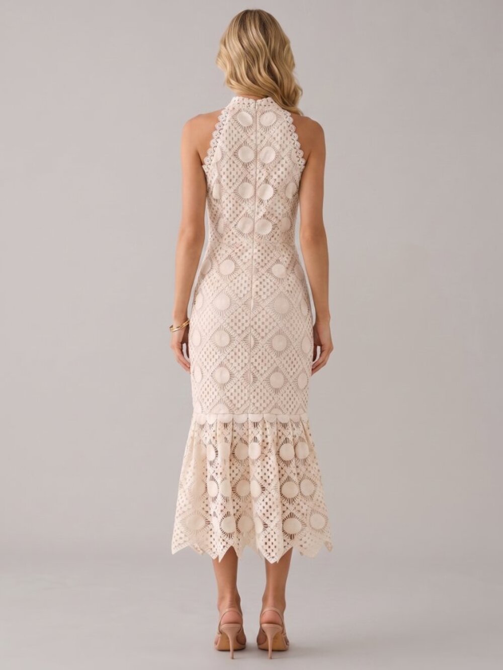 Women's White Crochet Lace Midi Dress Sleeveless Wedding Guest Party - Picture 3 of 7